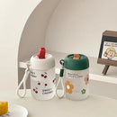 Ljojo 380ml Cherry Glass Water Bottle with Lid and Straw