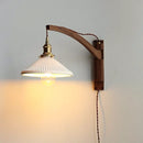 Ljojo Minimalist Walnut Wall Lamps with Retractable Arm & Pleat Lampshade
