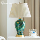 Ljojo Luxury Green Ceramic Table Lamp - Retro Chinese Style with Hand-Painted Golden Leaf