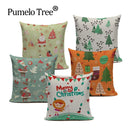 Ljojo Merry Christmas Decor Pillow Cover Set 45x45cm Linen Noel Cushion Cases