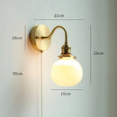 Ljojo Milk Glass LED Wall Light with Pull Chain Switch - Modern Copper Wall Lamp