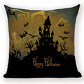 Happy Halloween Pumpkin Print Linen Throw Pillow Cover by Ljojo