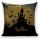 Happy Halloween Pumpkin Print Linen Throw Pillow Cover by Ljojo