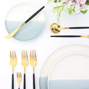 Ljojo 24-Piece Stainless Steel Cutlery Set for 6 - Black Gold Silverware