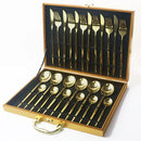 Ljojo 24-Piece Gold Stainless Steel Dinnerware Set - Gift Box, Dishwasher Safe