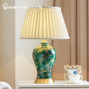 Ljojo Luxury Green Ceramic Table Lamp - Retro Chinese Style with Hand-Painted Golden Leaf