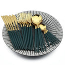 Ljojo 24Pcs Green Gold Stainless Steel Dinnerware Set Cutlery Tableware Silverware