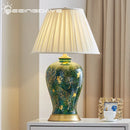 Ljojo Luxury Green Ceramic Table Lamp - Retro Chinese Style with Hand-Painted Golden Leaf