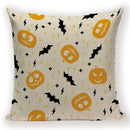 Happy Halloween Pumpkin Print Linen Throw Pillow Cover by Ljojo