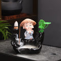 Ljojo Little Monk Ceramic Incense Burner with Mountain Water Flow Ornament