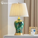 Ljojo Luxury Green Ceramic Table Lamp - Retro Chinese Style with Hand-Painted Golden Leaf