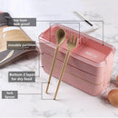 Ljojo 3-Layer Wheat Straw Bento Box - Healthy Microwave Food Storage Container