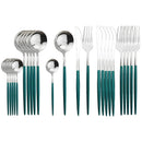 Ljojo 24-Piece Stainless Steel Cutlery Set for 6 - Black Gold Silverware