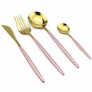 Ljojo 24-Piece Gold Stainless Steel Dinnerware Set - Gift Box, Dishwasher Safe
