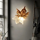 Ljojo Luxury Copper Maple Leaf Crystal Glass Wall Lamp for Home Deco