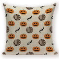 Happy Halloween Pumpkin Print Linen Throw Pillow Cover by Ljojo