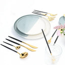 Ljojo 24-Piece Stainless Steel Cutlery Set for 6 - Black Gold Silverware