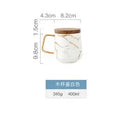 Ljojo 300ml Marble Ceramic Tea Coffee Cups with Wood Saucers, Black White Gold Inlay