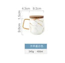 Ljojo 300ml Marble Ceramic Tea Coffee Cups with Wood Saucers, Black White Gold Inlay