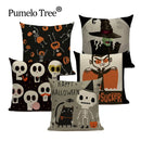 Happy Halloween Pumpkin Print Linen Throw Pillow Cover by Ljojo