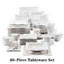 Ljojo 30/60 Piece Porcelain Tableware Set for 6/12, Cups, Saucers, Plates - MALACASA Series