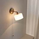 Ljojo Milk Glass LED Wall Light with Pull Chain Switch - Modern Copper Wall Lamp