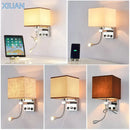 Ljojo LED Fabric Wall Sconce with USB Port for Bedroom and Living Room