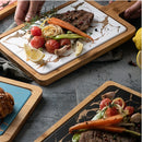 Ljojo Marbling Black Bronzing Wooden Tray, Rectangular Handle Steak Plate karadığında Western Plate.