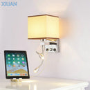 Ljojo LED Fabric Wall Sconce with USB Port for Bedroom and Living Room