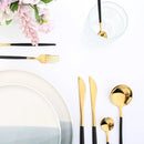 Ljojo 24-Piece Stainless Steel Cutlery Set for 6 - Black Gold Silverware