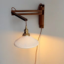Ljojo Minimalist Walnut Wall Lamps with Retractable Arm & Pleat Lampshade