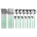 Ljojo 24-Piece Stainless Steel Cutlery Set for 6 - Black Gold Silverware
