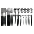 Ljojo 24-Piece Stainless Steel Cutlery Set for 6 - Black Gold Silverware