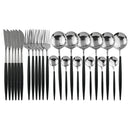 Ljojo 24-Piece Stainless Steel Cutlery Set for 6 - Black Gold Silverware