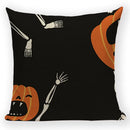 Happy Halloween Pumpkin Print Linen Throw Pillow Cover by Ljojo