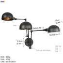Ljojo Loft Antique Swing Arm Wall Sconce with 3 Heads Black Finish