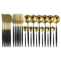 Ljojo 24-Piece Stainless Steel Cutlery Set for 6 - Black Gold Silverware