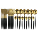 Ljojo 24-Piece Stainless Steel Cutlery Set for 6 - Black Gold Silverware