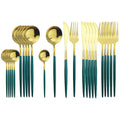 Ljojo 24-Piece Stainless Steel Cutlery Set for 6 - Black Gold Silverware