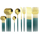 Ljojo 24-Piece Stainless Steel Cutlery Set for 6 - Black Gold Silverware