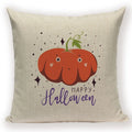 Happy Halloween Pumpkin Print Linen Throw Pillow Cover by Ljojo