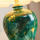 Ljojo Luxury Green Ceramic Table Lamp - Retro Chinese Style with Hand-Painted Golden Leaf