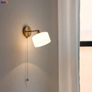 Ljojo Milk Glass LED Wall Light with Pull Chain Switch - Modern Copper Wall Lamp