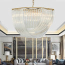 Ljojo Lustre Plate Gold Round Pendant Light Glass Chain Lamp Fixture