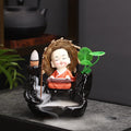 Ljojo Little Monk Ceramic Incense Burner with Mountain Water Flow Ornament