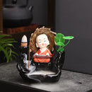 Ljojo Little Monk Ceramic Incense Burner with Mountain Water Flow Ornament