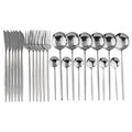 Ljojo 24-Piece Stainless Steel Cutlery Set for 6 - Black Gold Silverware