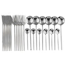Ljojo 24-Piece Stainless Steel Cutlery Set for 6 - Black Gold Silverware