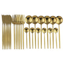 Ljojo 24-Piece Gold Stainless Steel Dinnerware Set - Gift Box, Dishwasher Safe