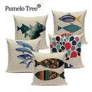 Colorful Fish Pattern Linen Cushion Cover by Ljojo